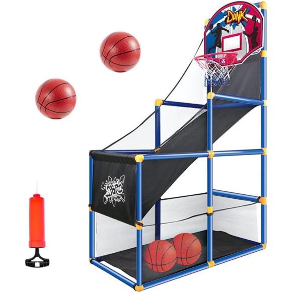 Kids Arcade Basketball Game Set with 4 Balls and Hoop for Kids Indoor Outdoor - Picture 1 of 7